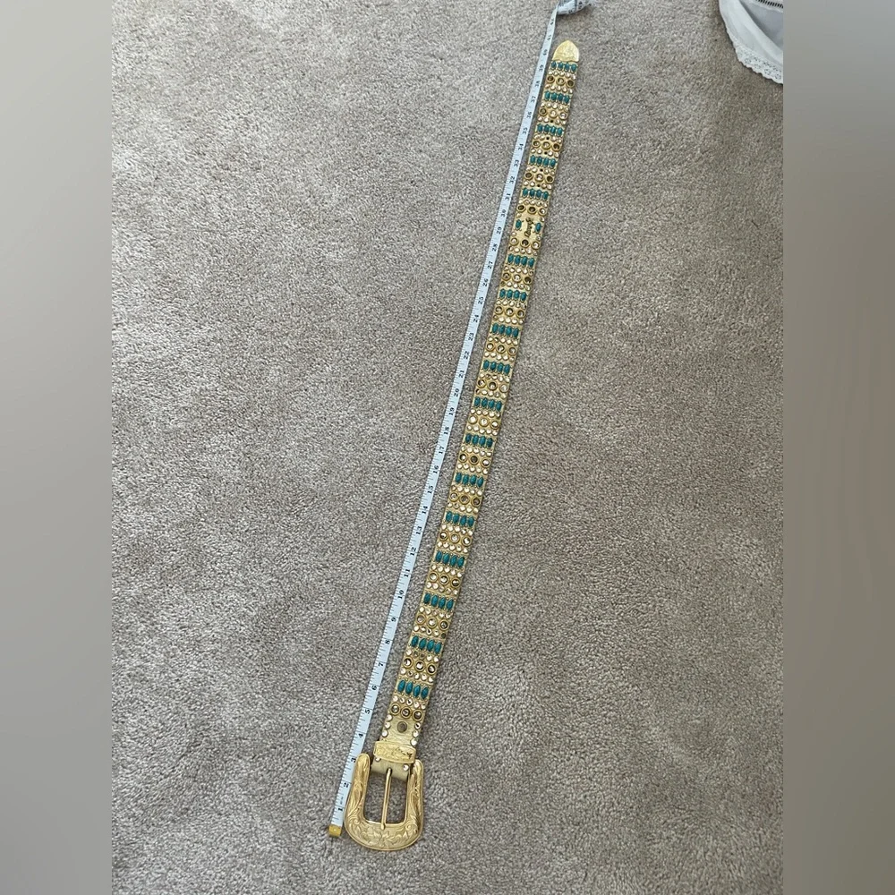 Kippys Gold Leather Western Belt Swarovski Crystal Cowgirl Statement Belt 34